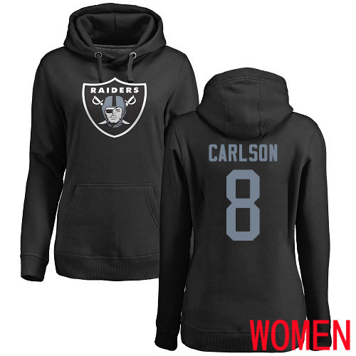 Oakland Raiders Black Women Daniel Carlson Name and Number Logo NFL Football #8 Pullover Hoodie Sweatshirts